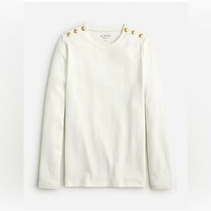 NWT J Crew Shirt Womens L Ivory Perfect Fit Long Sleeve Gold Button